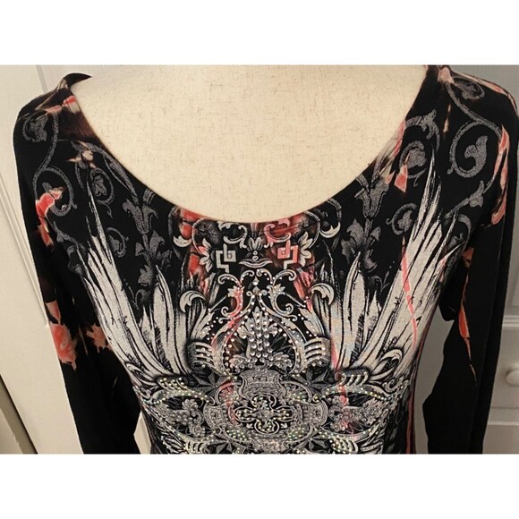 LOCAL Black Red Tie-Dye Graphic T Shirt Tunic Dress Sz L USA Goth Y2K Punk Lace - Picture 2 of 13